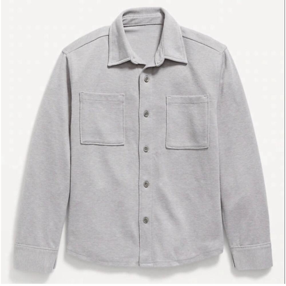Old Navy Boys' Stylish Gray Jacquard Knit Long-Sleeve Shirt